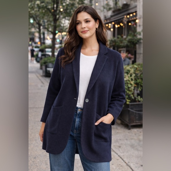 J. Crew Jackets & Blazers - J. Crew Wool Blend Navy Sweater Blazer Coatigan Classic Preppy Career Small